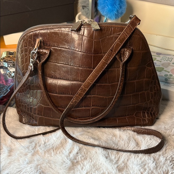 Furla Handbags - Furla Dark Brown Crocodile-Embossed Shoulder Bag